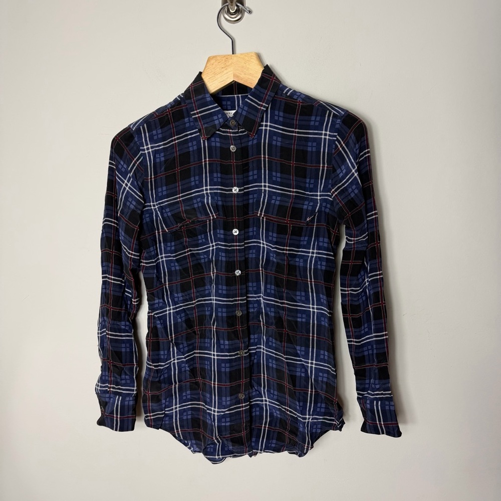 Equipment Femme 100% Silk Plaid Long Sleeve Button Up Blouse Shirt XS